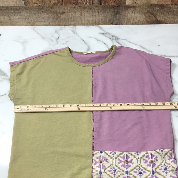 Market Place Purple Green Patchwork Mathura Tee Womens Medium Colorblock Boxy - Picture 7 of 8